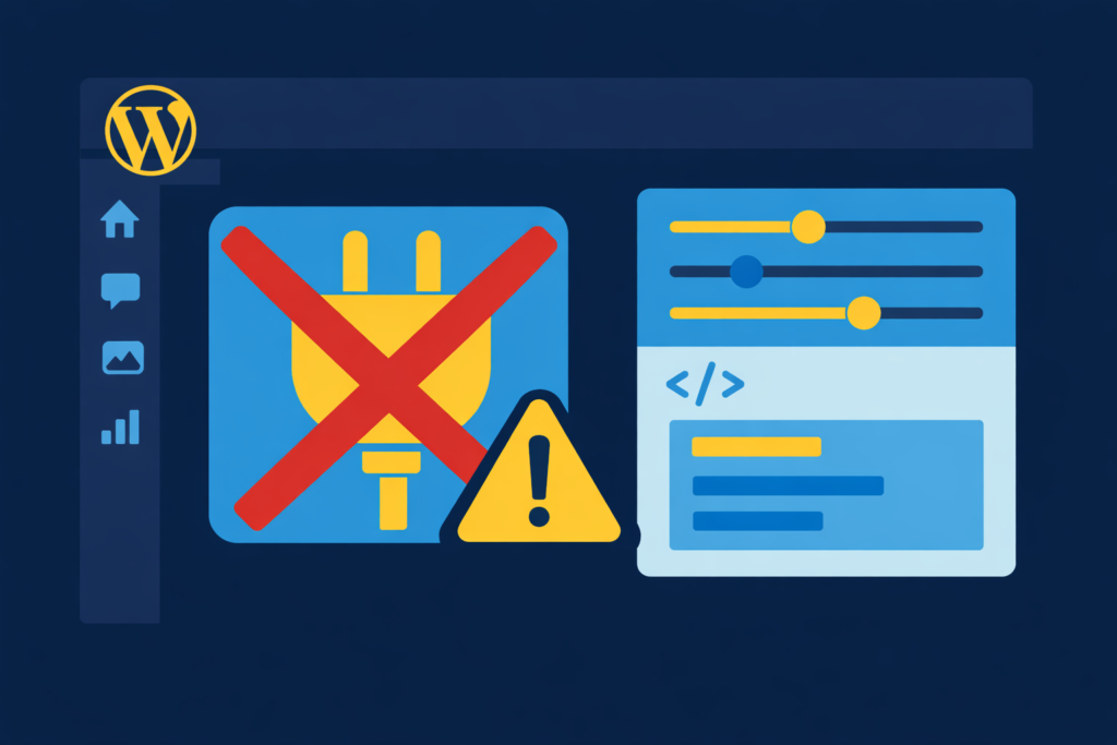 WordPress plugin crossed out showing a better native solution alternative