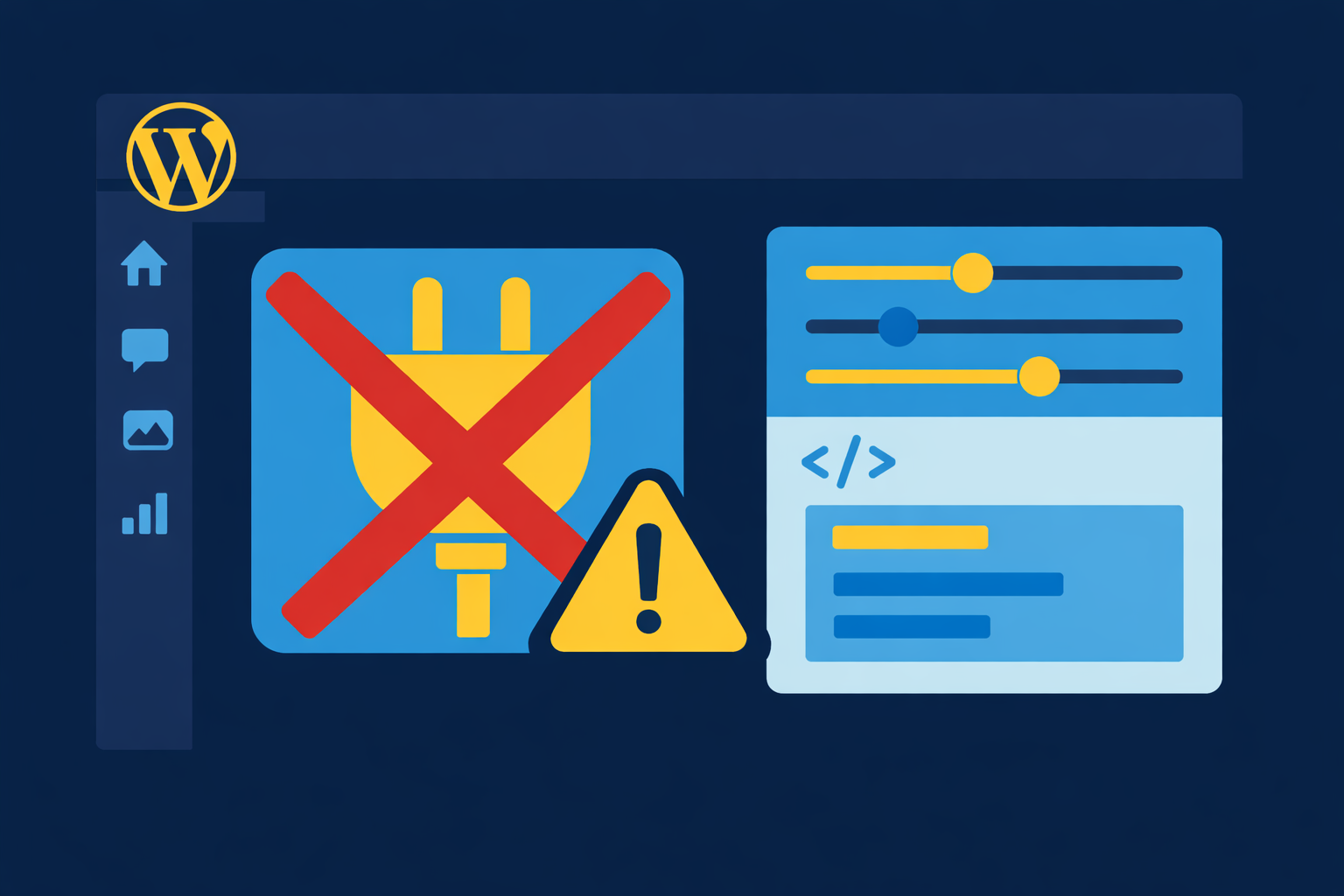 WordPress plugin crossed out showing a better native solution alternative